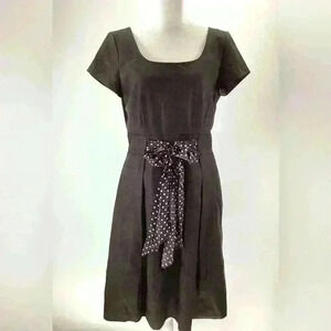 8P TALBOT Women Petite Chocolate Brown Polka Dot Midi Dress A29